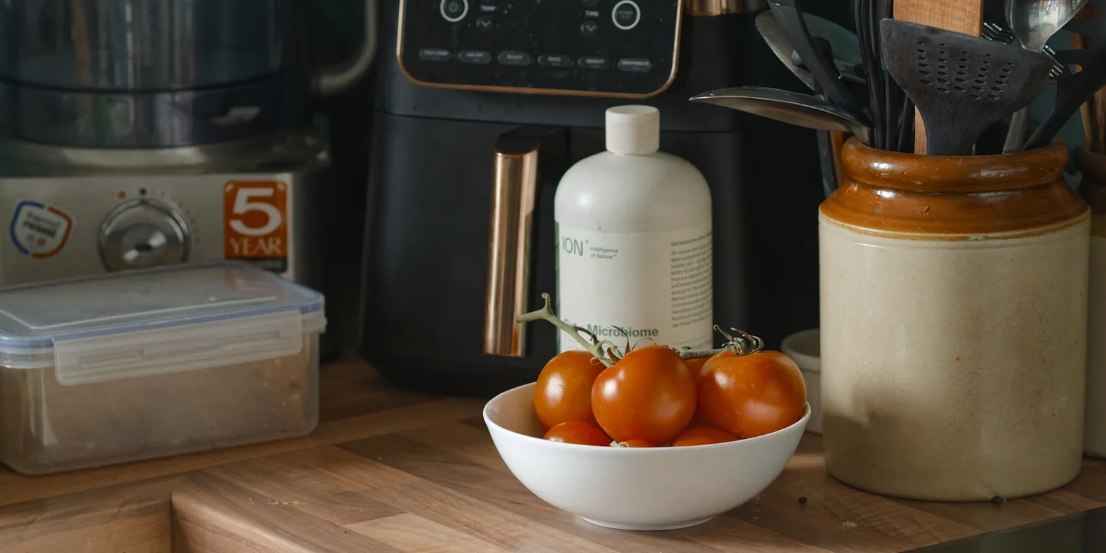 An air fryer on a kitchen counter