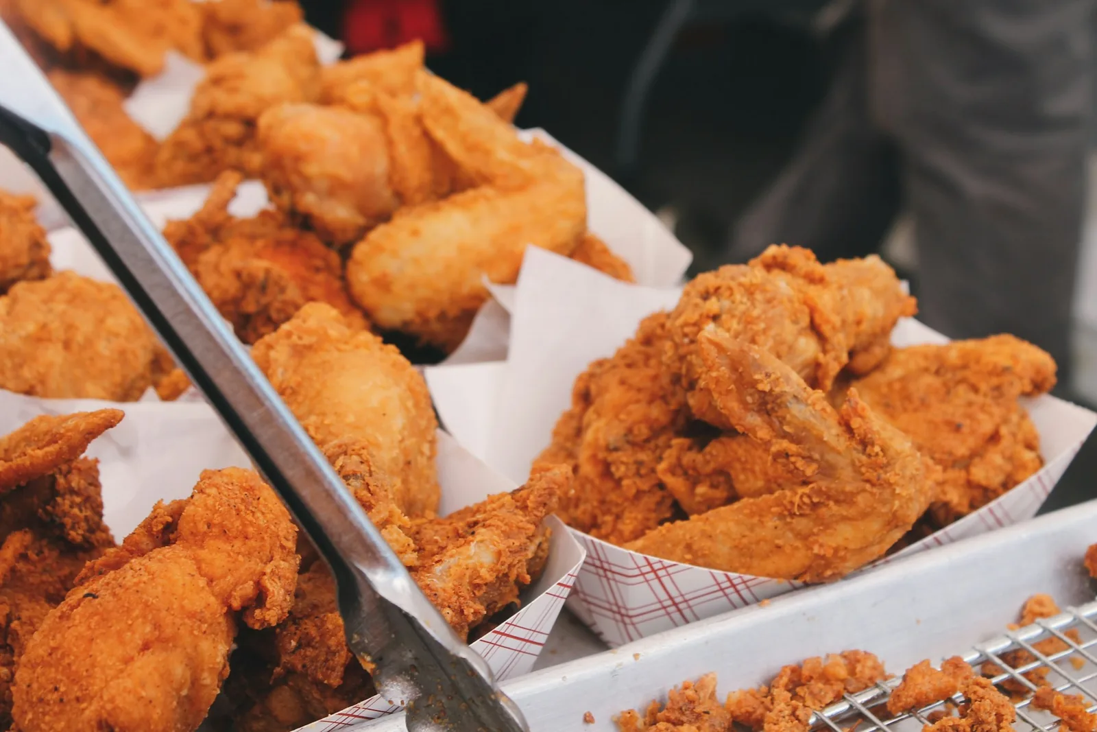 Close-up of a crisp chicken wing