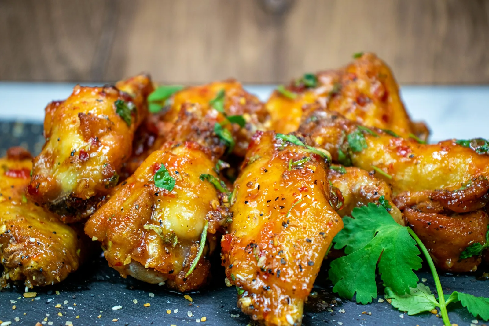 Chicken wings on a baking tray