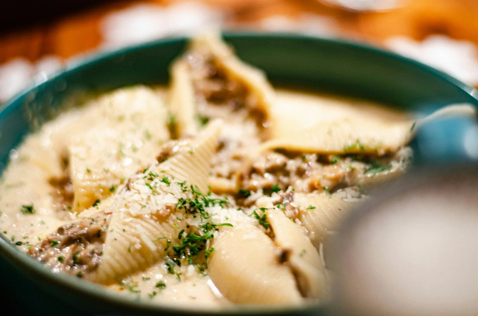 Stuffed pasta shells in a dish