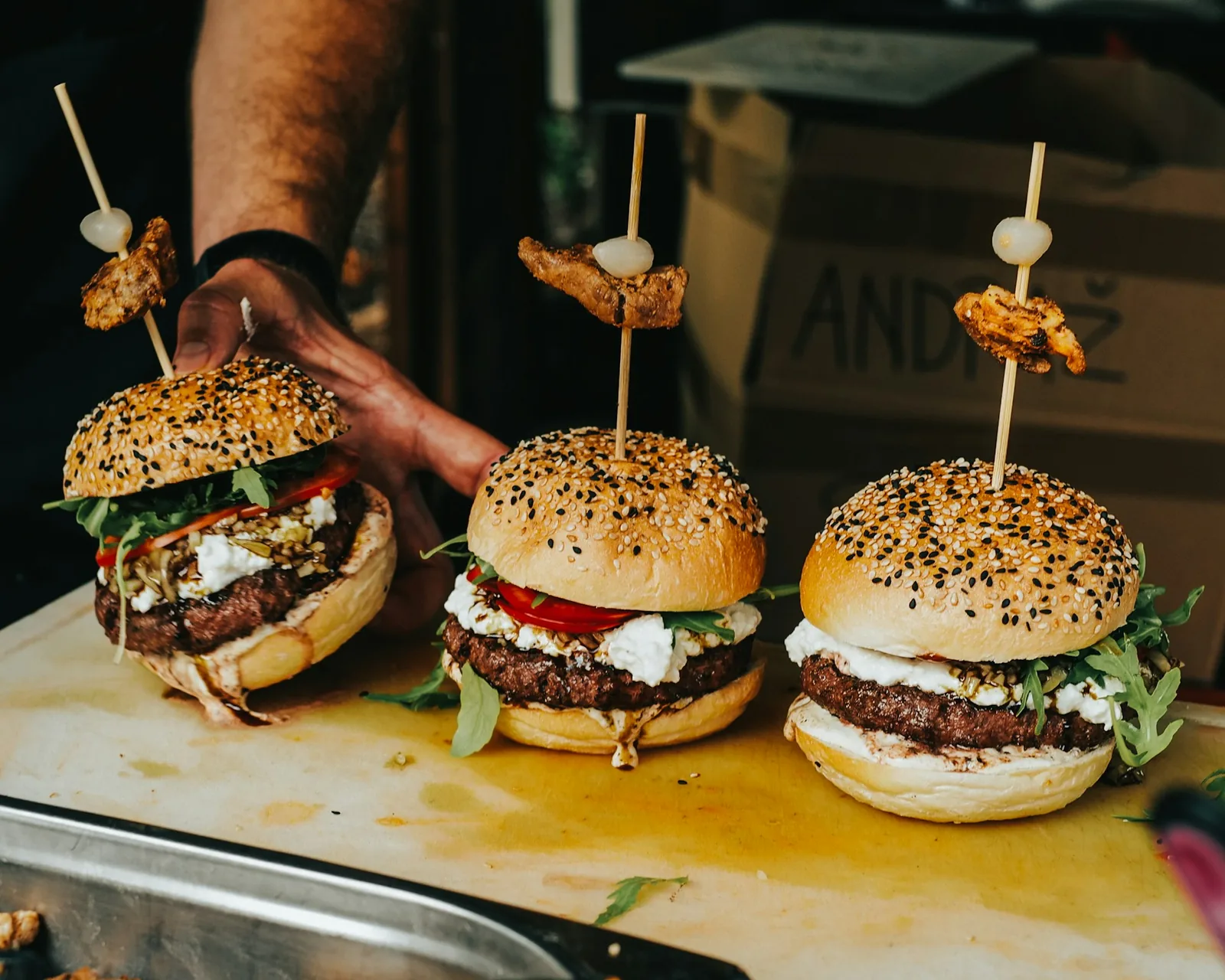 A row of burgers