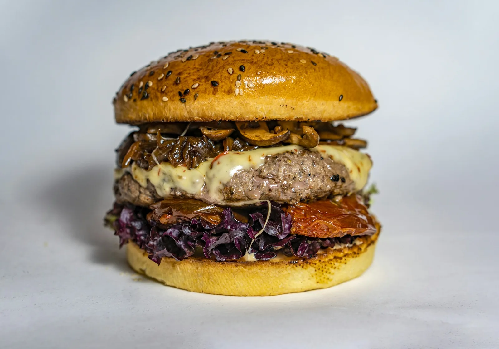 A burger in warm light