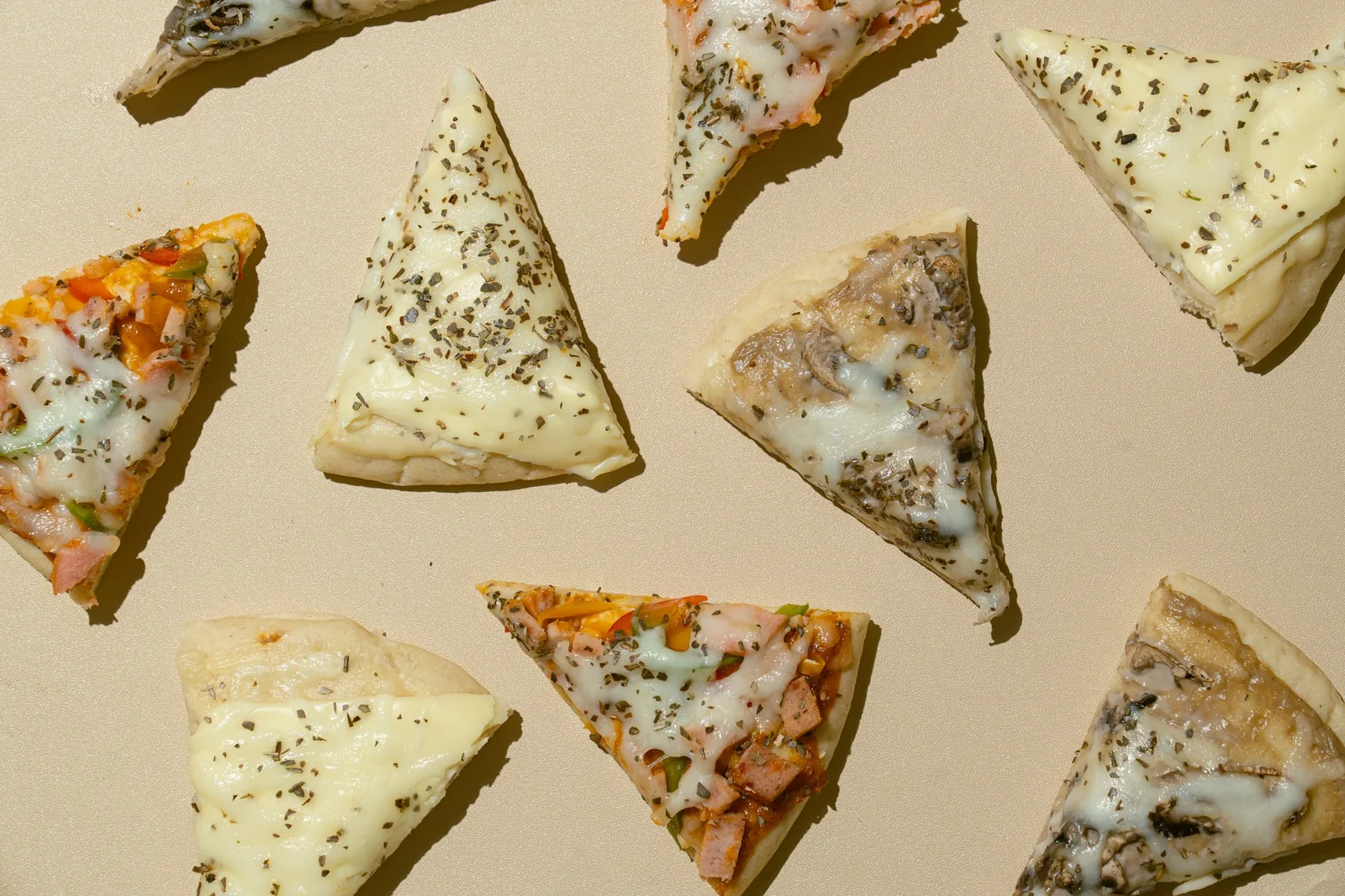 A row of pizza slices