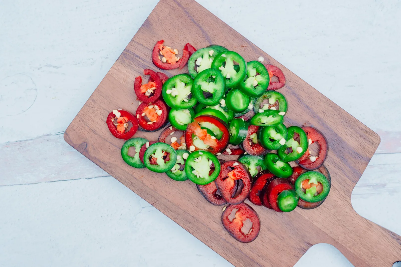 Halved jalapeño peppers