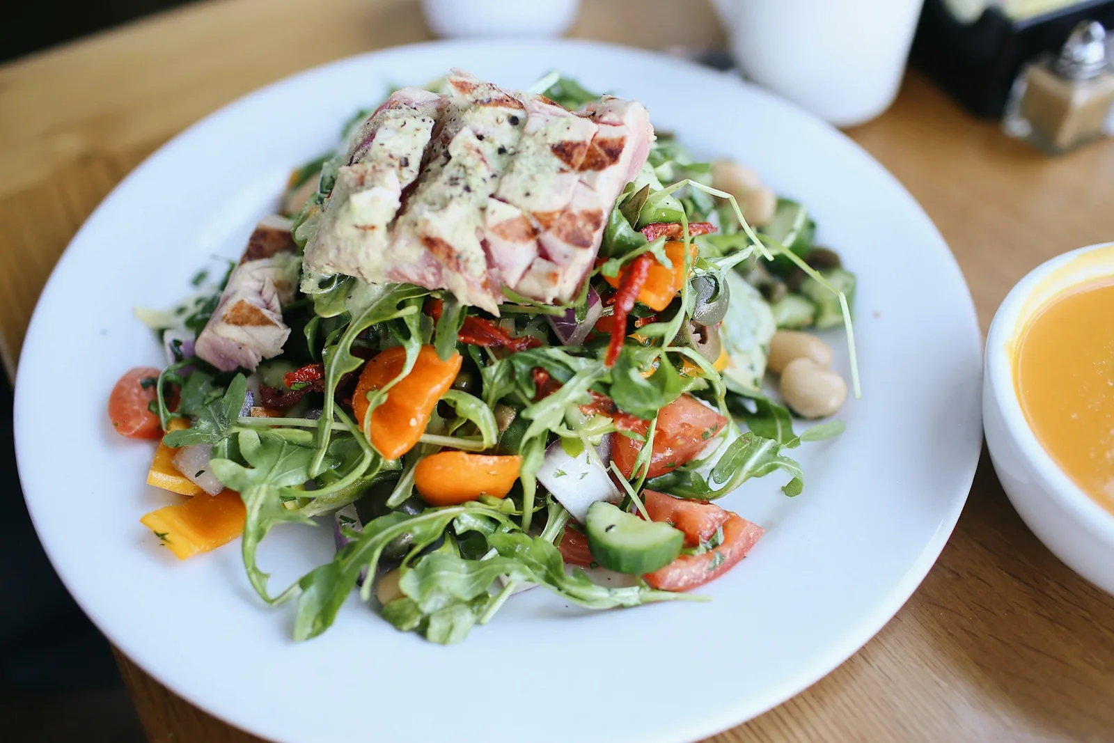 Dressing drizzled over salad