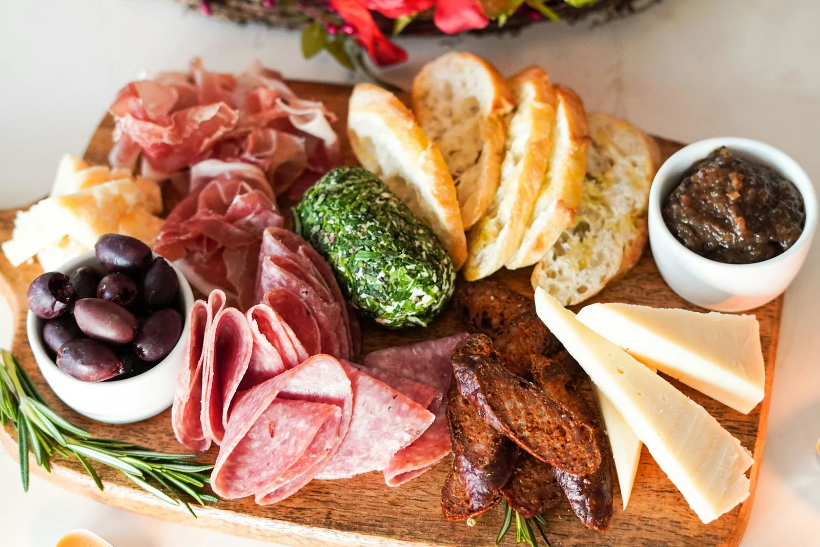 Sliced cured meats and cheese
