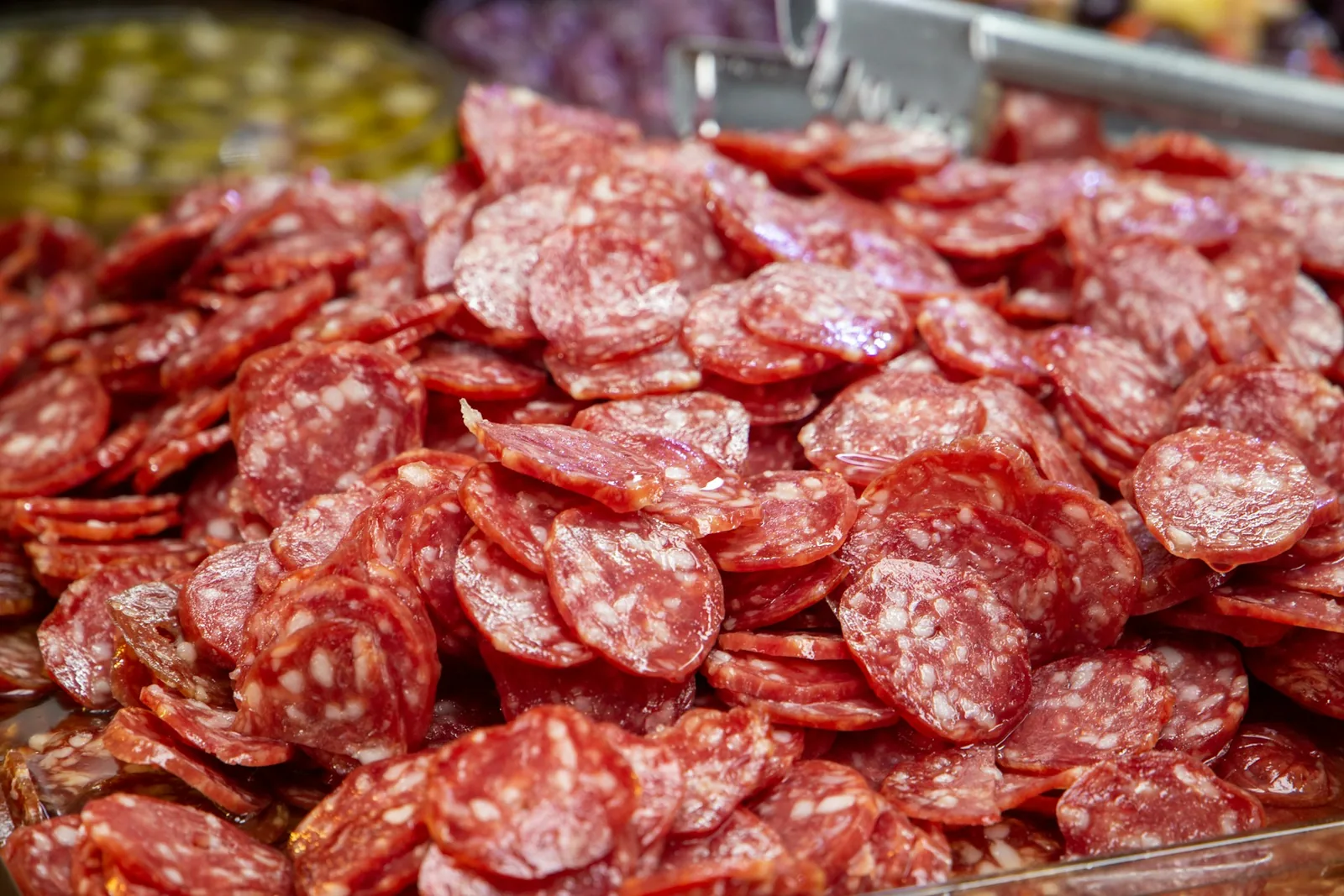 Stacked slices of salami