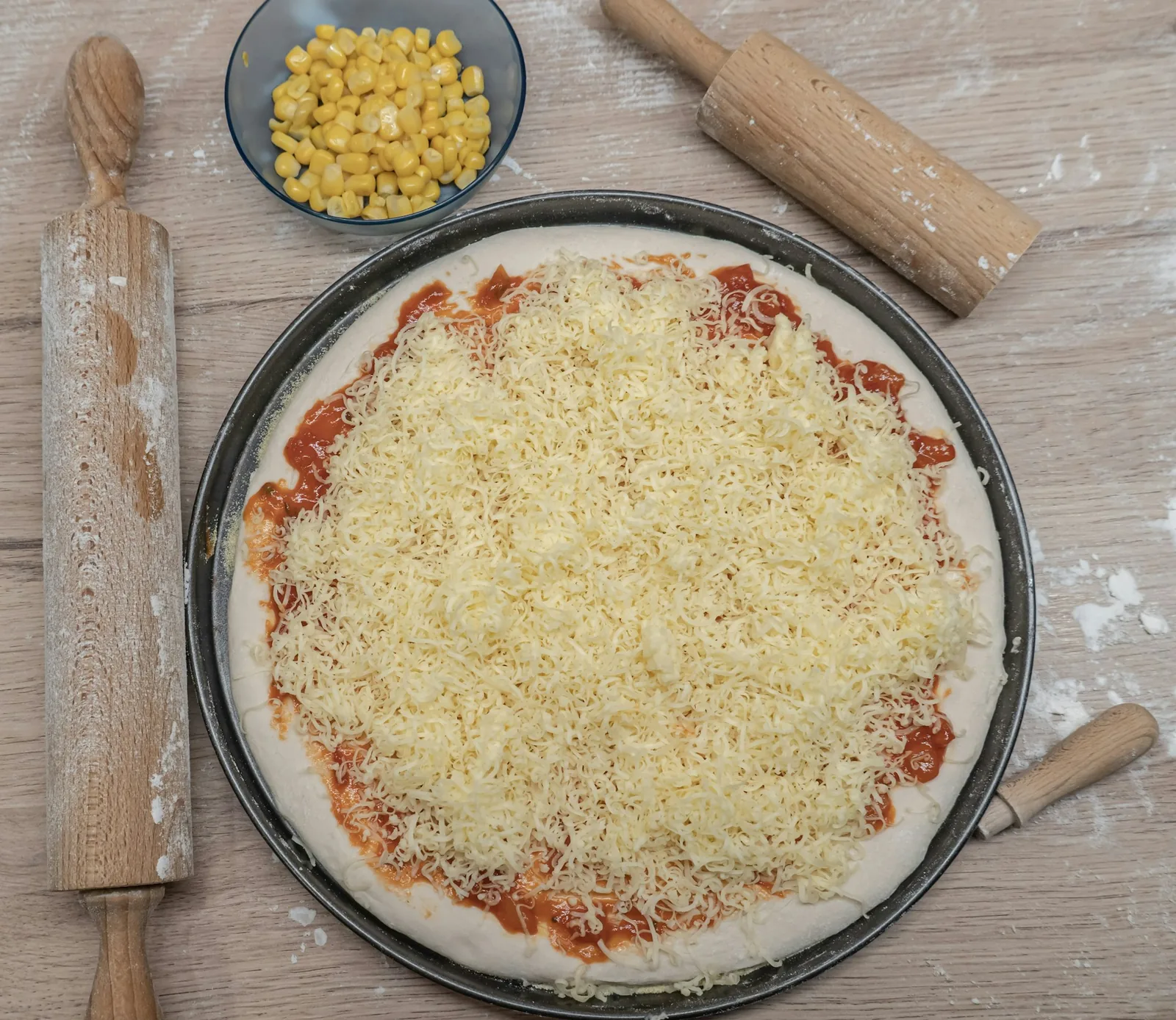 Cheese scattered on a base