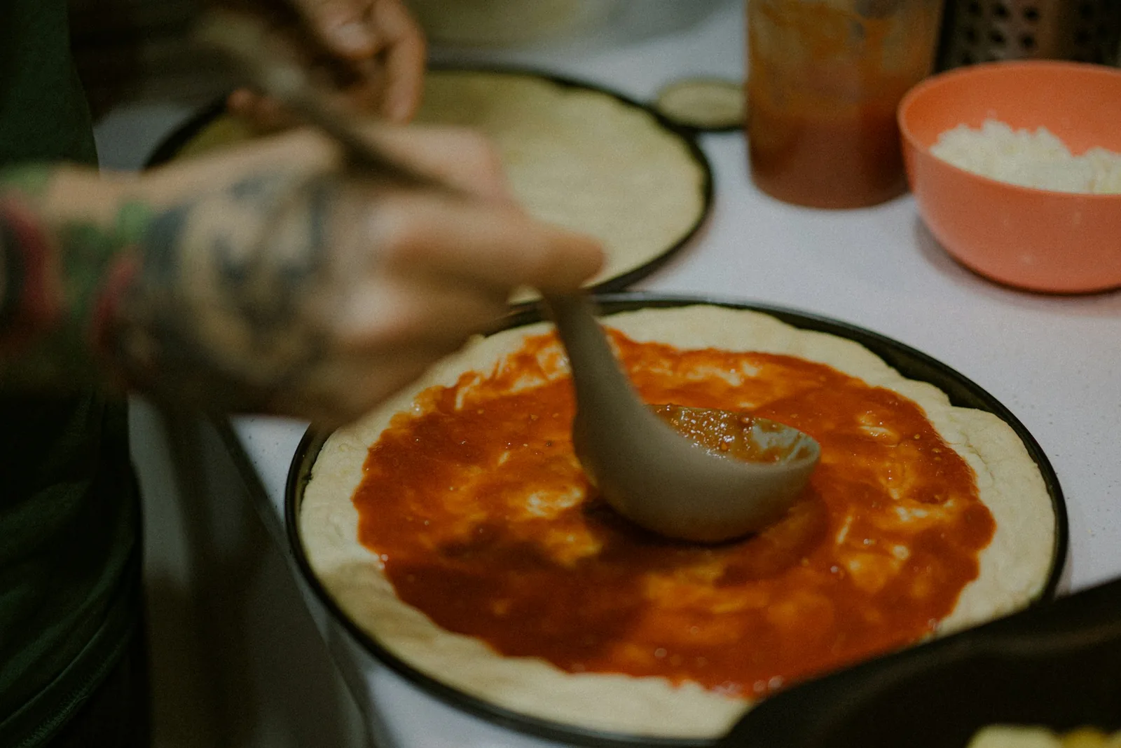 Sauce spread on a base