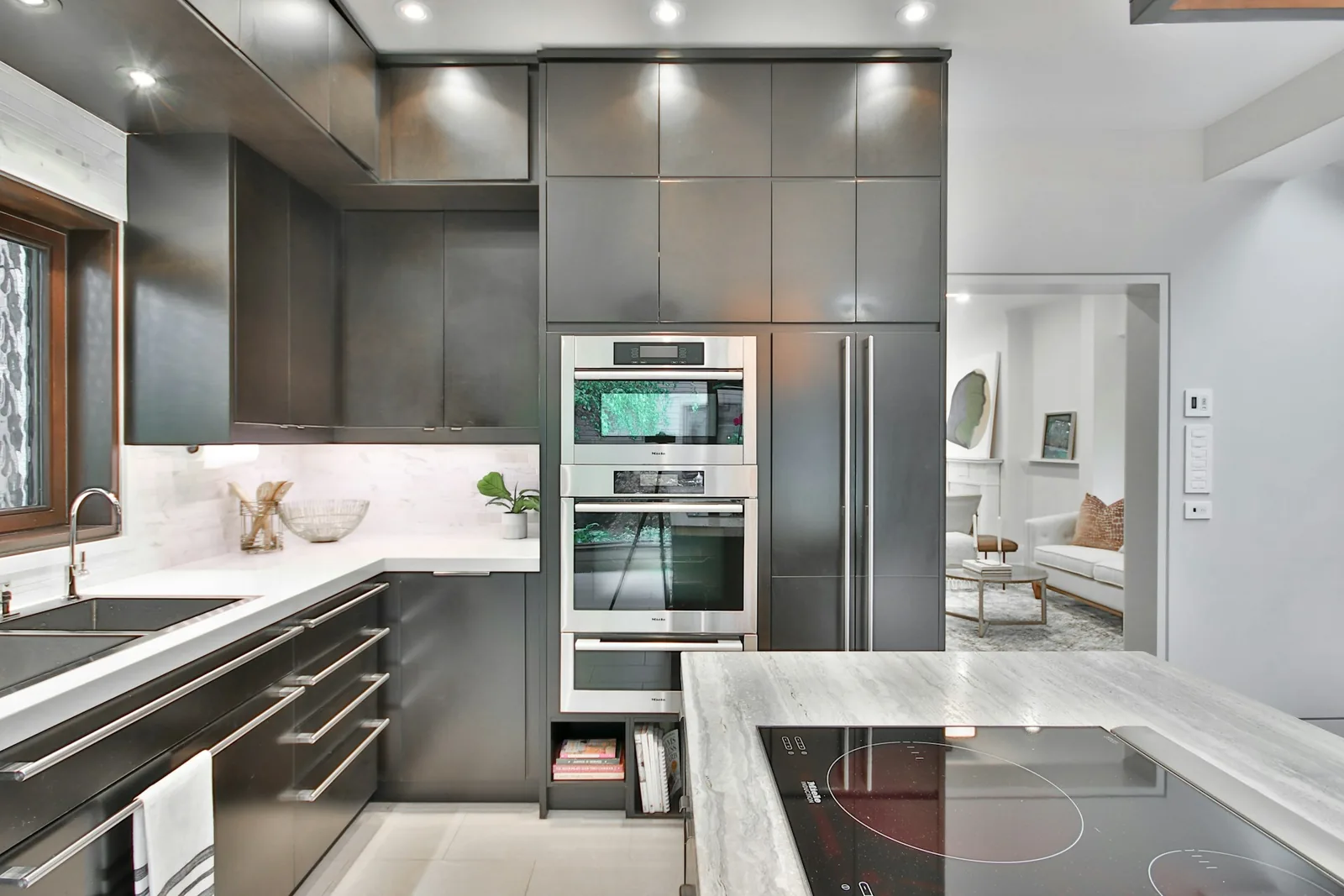 The front of a stainless steel oven