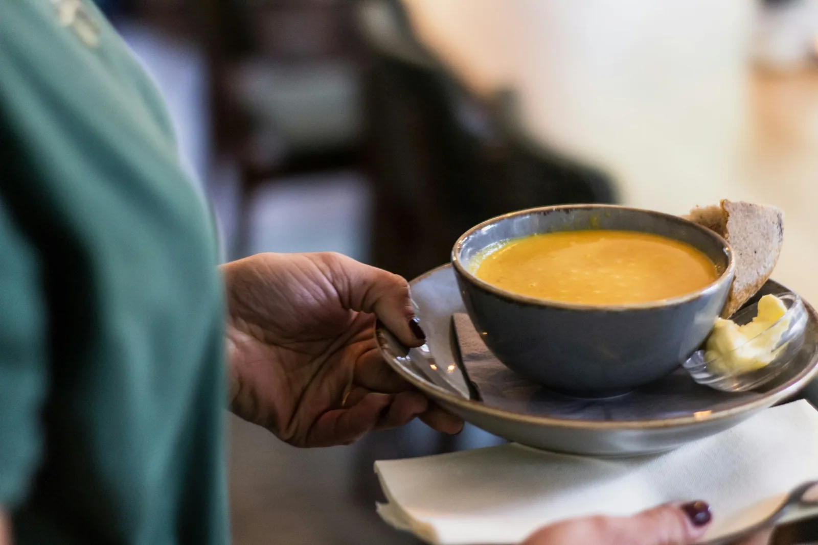A bowl of soup in warm light