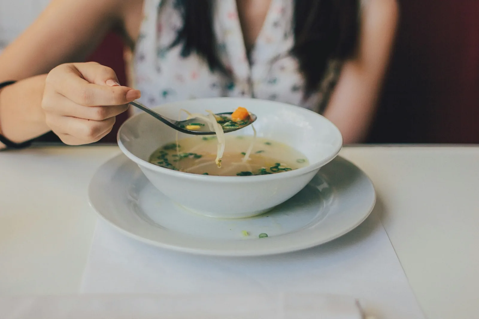 A bowl of hot vegetable soup