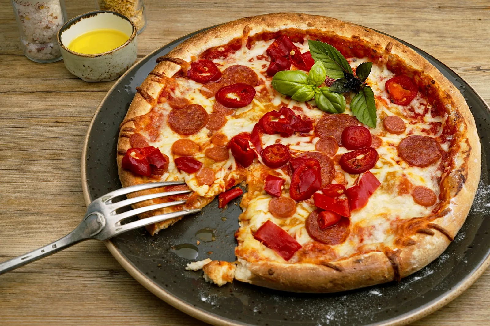 Curled, crisped pepperoni slices