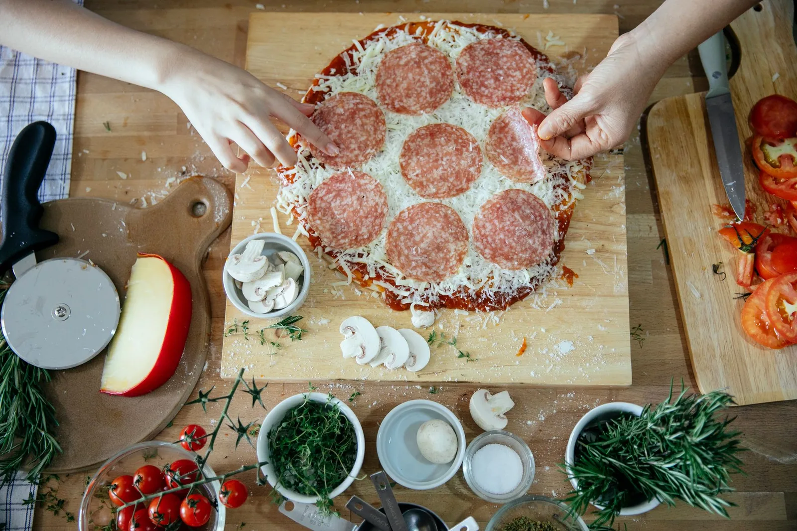 A pizza on a dark board