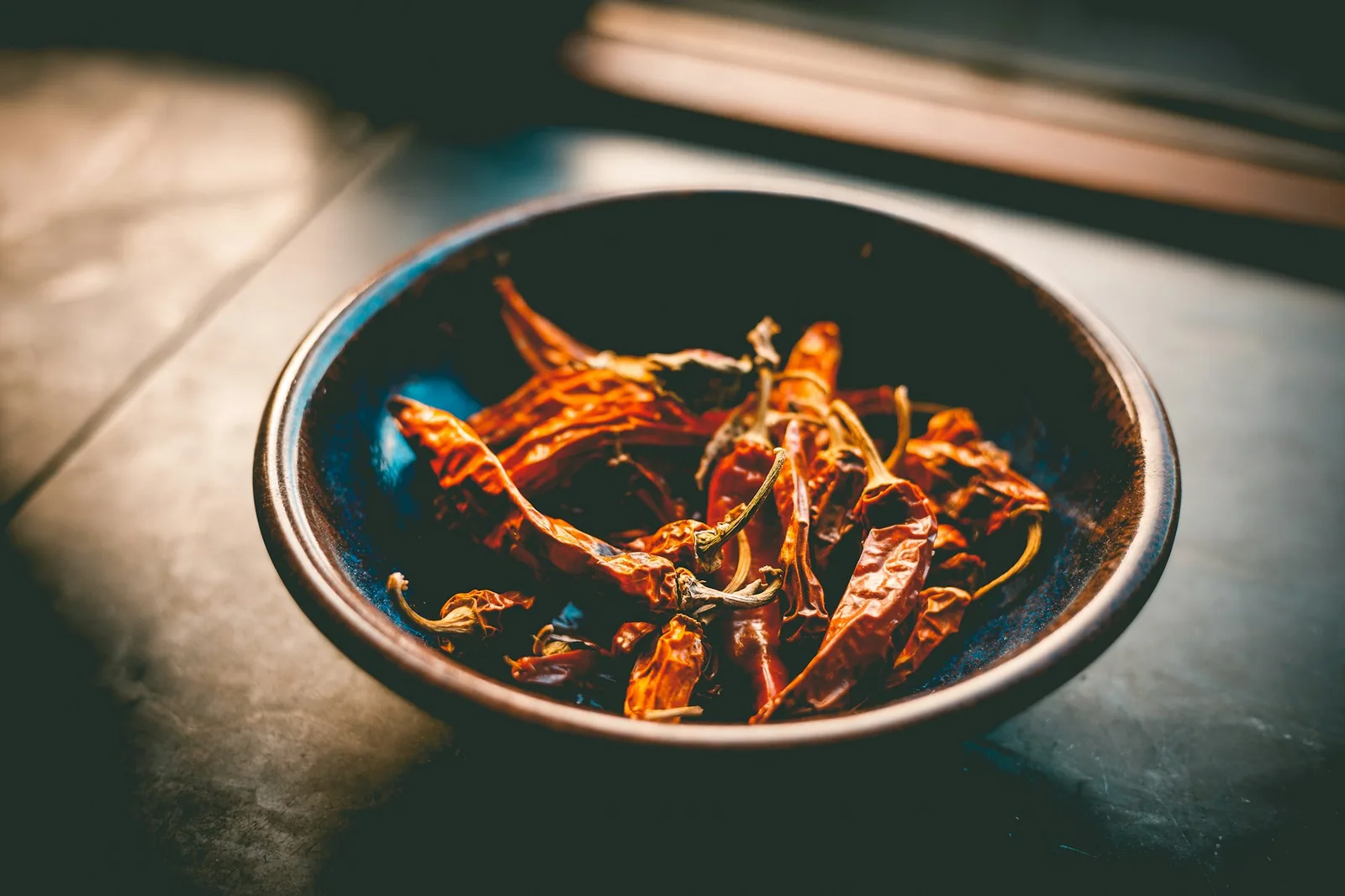 Dried chillies in a bowl