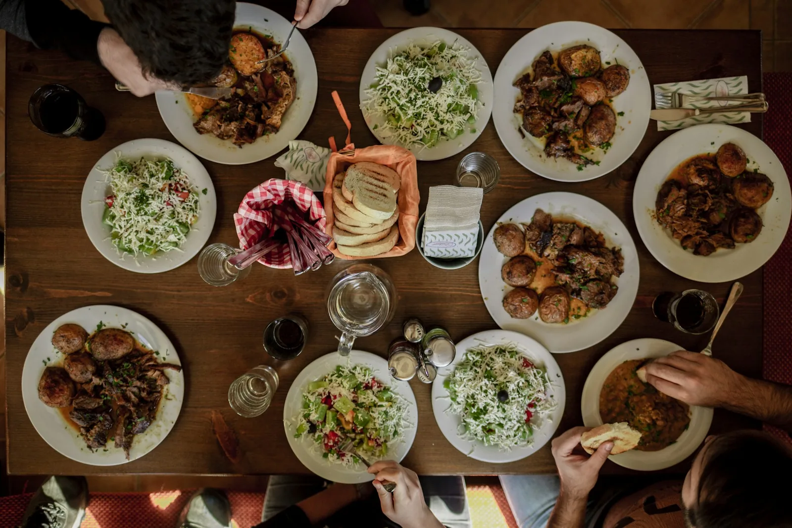 A table spread with shared dishes
