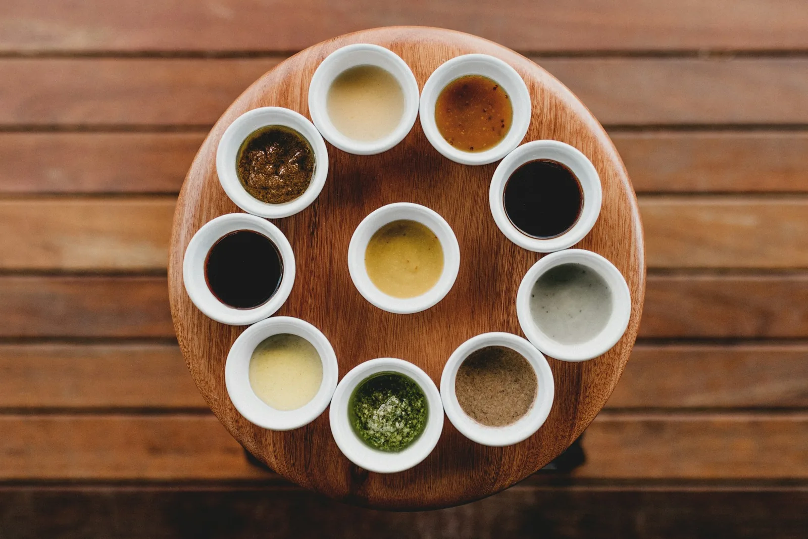Small bowls of dipping sauce