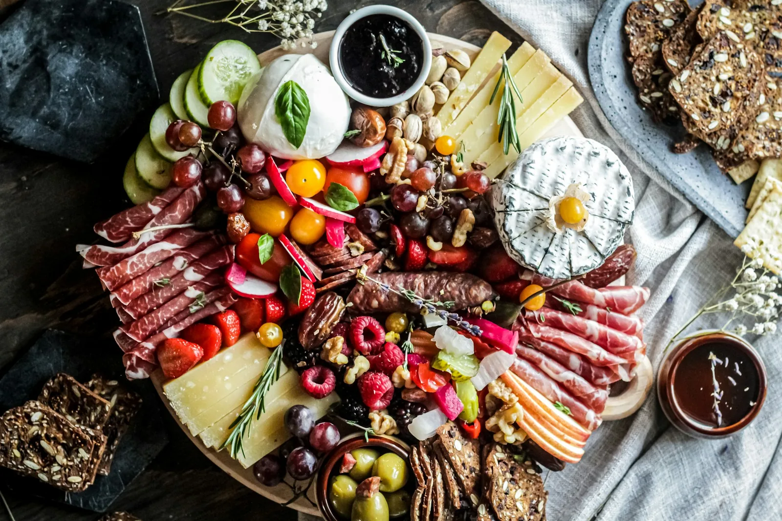 Cured meats and cheese on a platter