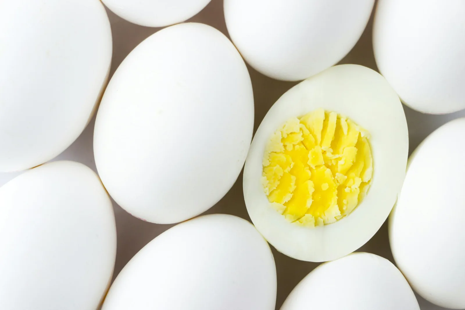 Halved hard-boiled eggs