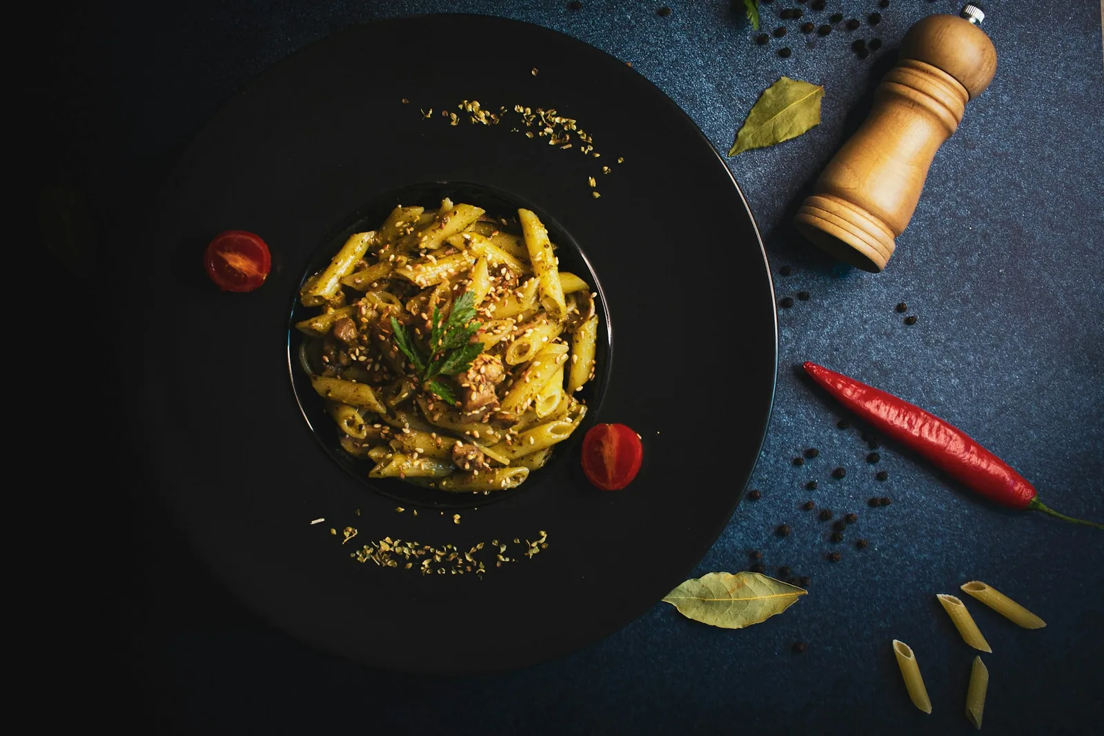 Pasta on a dark background