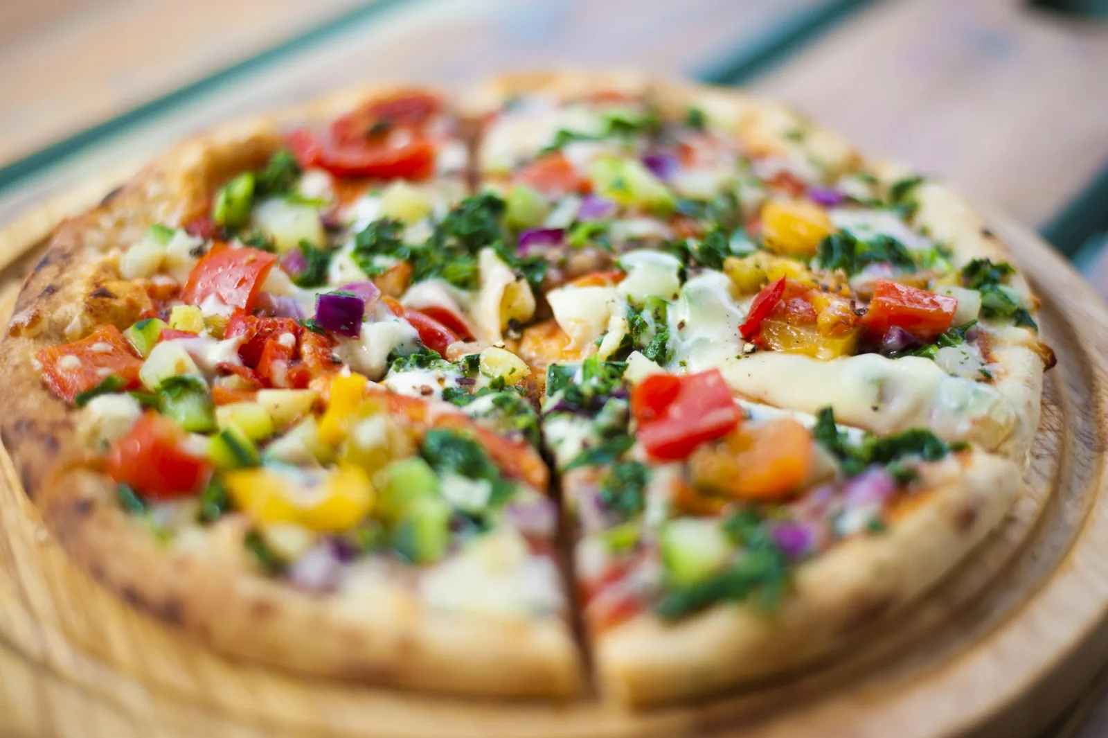 A vegetable pizza from above