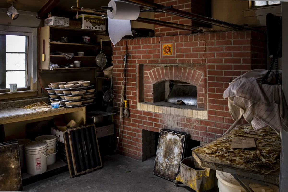 A pizza baking inside a hot oven