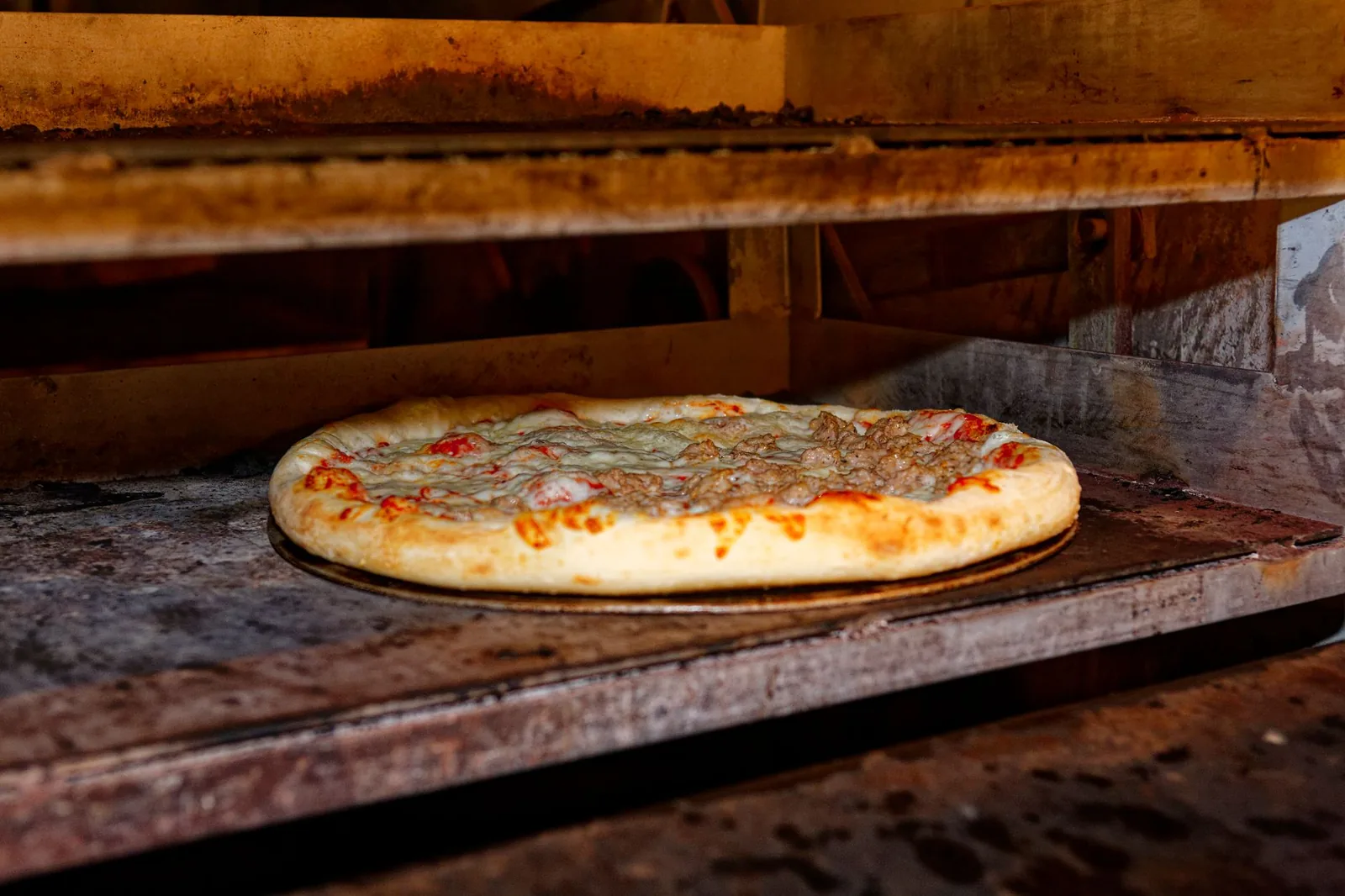 A pizza baking