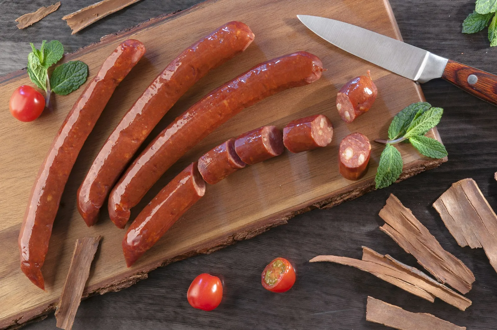 Sliced cooked sausage