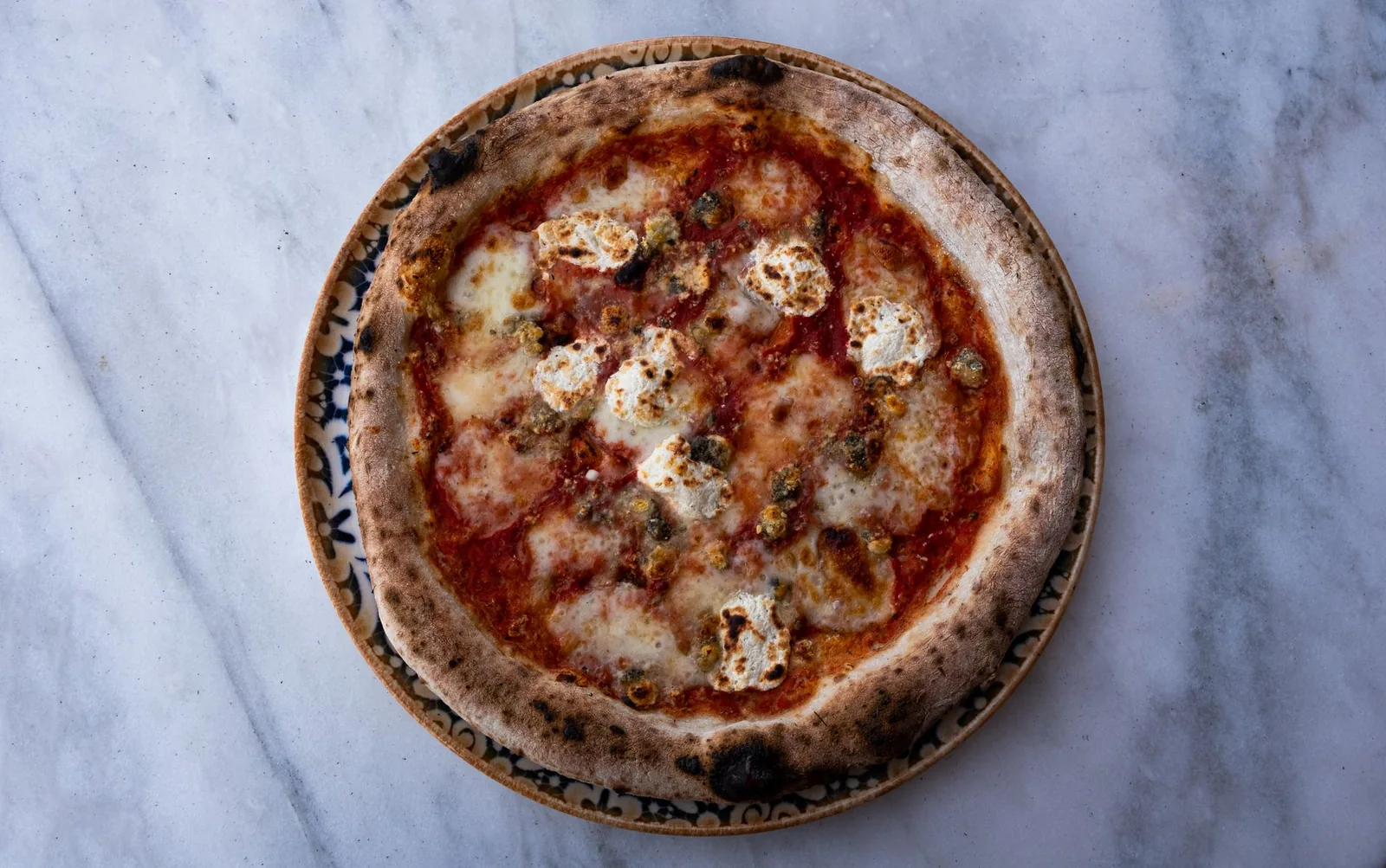 A margherita pizza from above