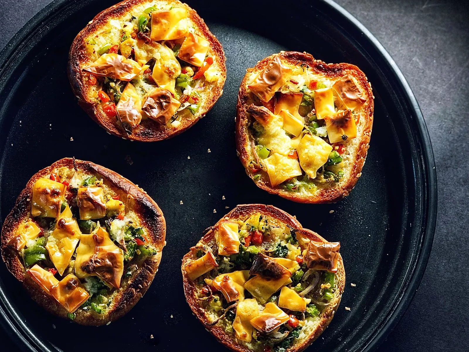 A vegetable pizza photographed wide