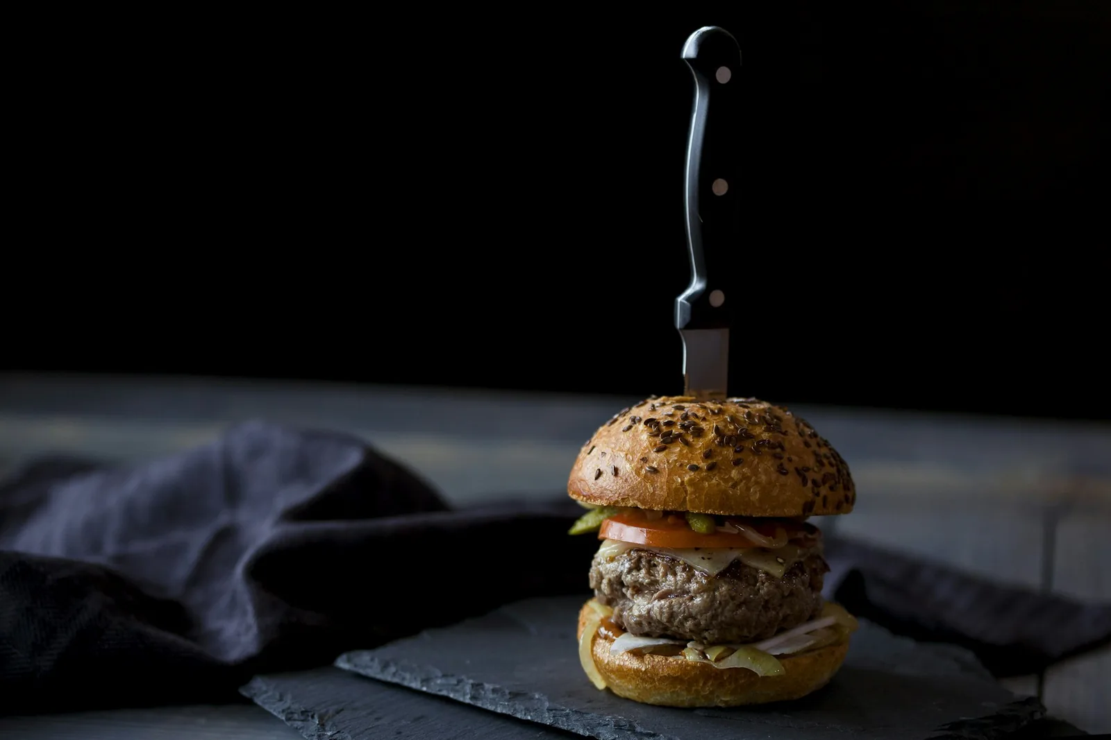 A burger in warm light